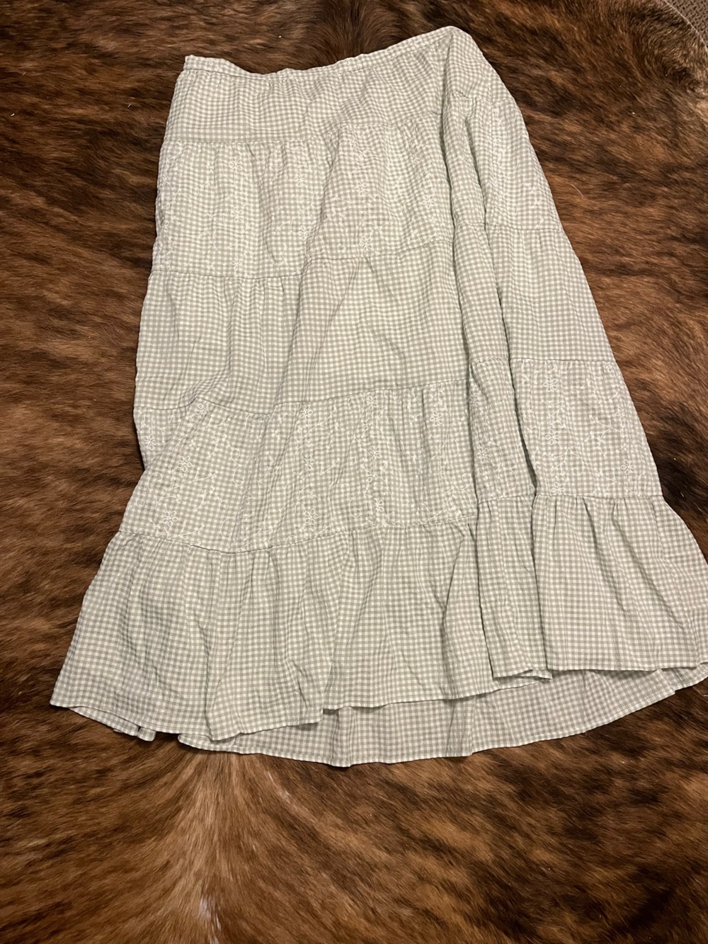 ARULA Light Green Gingham Tiered A-Line Skirt